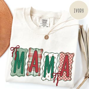 Comfort Colors Christmas Mama Shirt, Cute Patchwork Mama Tee, New Mom Tshirt