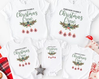 Custom Family Christmas Shirt, Matching Xmas Tees, Personalized Name Holiday Shirt, Vintage Santa, Christmas Crew 2025 Gift Tee