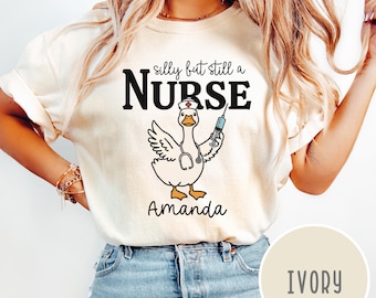 Comfort Colors Silly Goose Nurse Shirt, Personalized RN Tee for Funny Nurse Gift, Cute Graduation Gift for Future Nurse