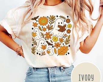 Cute Ghost Reading Halloween Shirt, Retro Spooky Season Teacher Tee, Book Lover Librarian Gift, Funny Book Club Cozy Comfort Colors TShirt