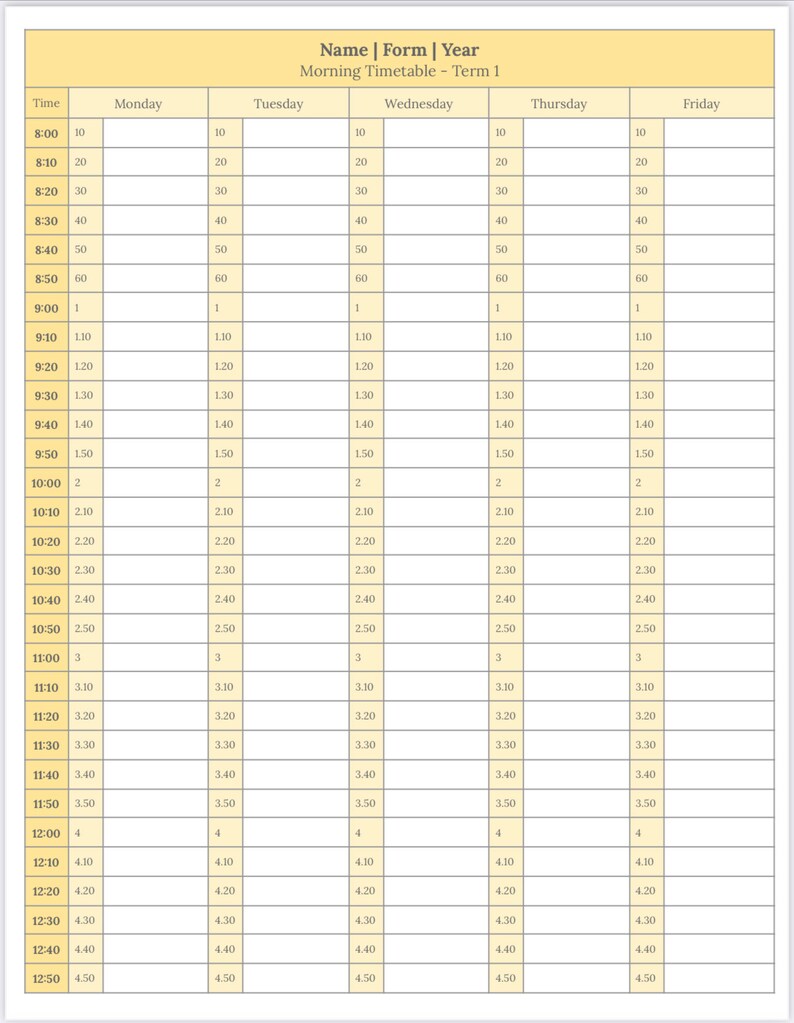 Charlotte Mason Timetable Worksheets - Yellow Version - Etsy