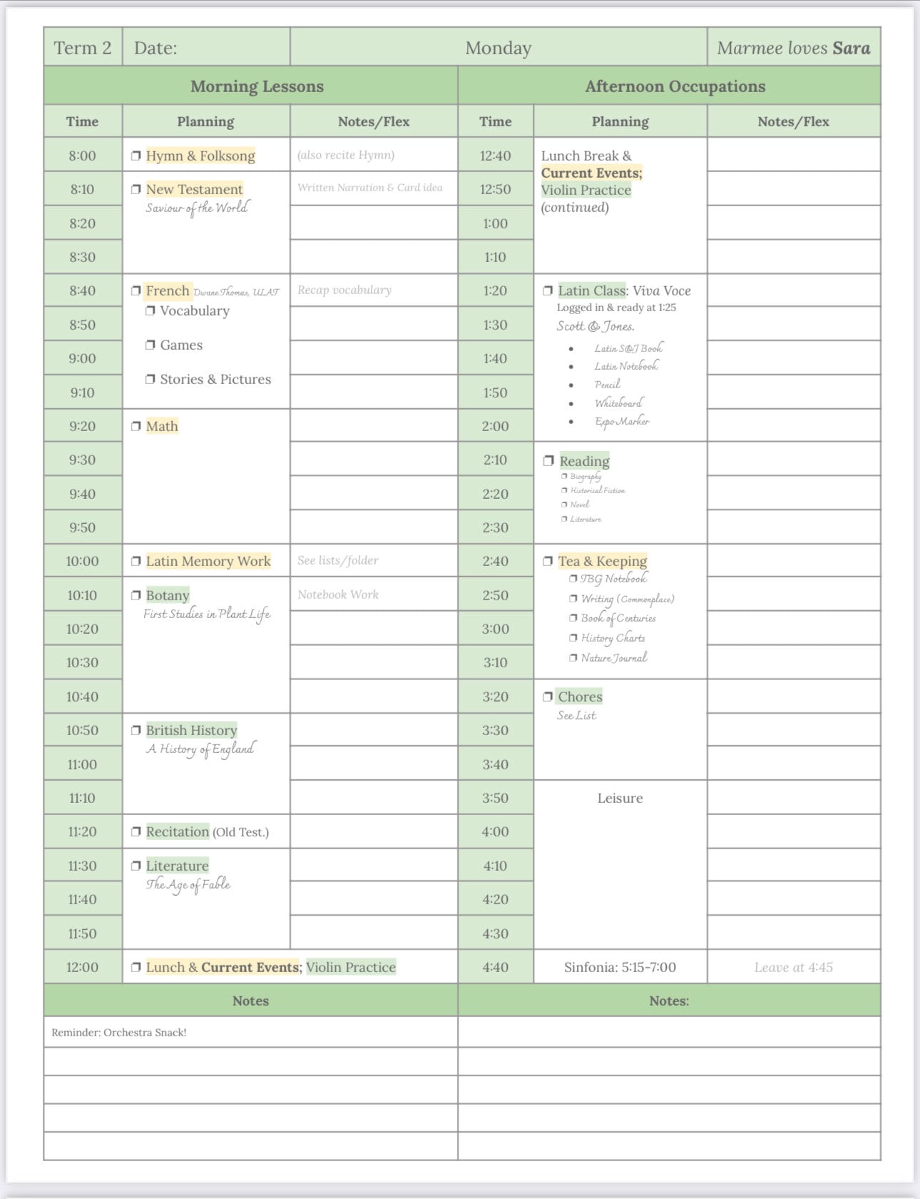 Charlotte Mason Student Planner/log Pages Green - Etsy