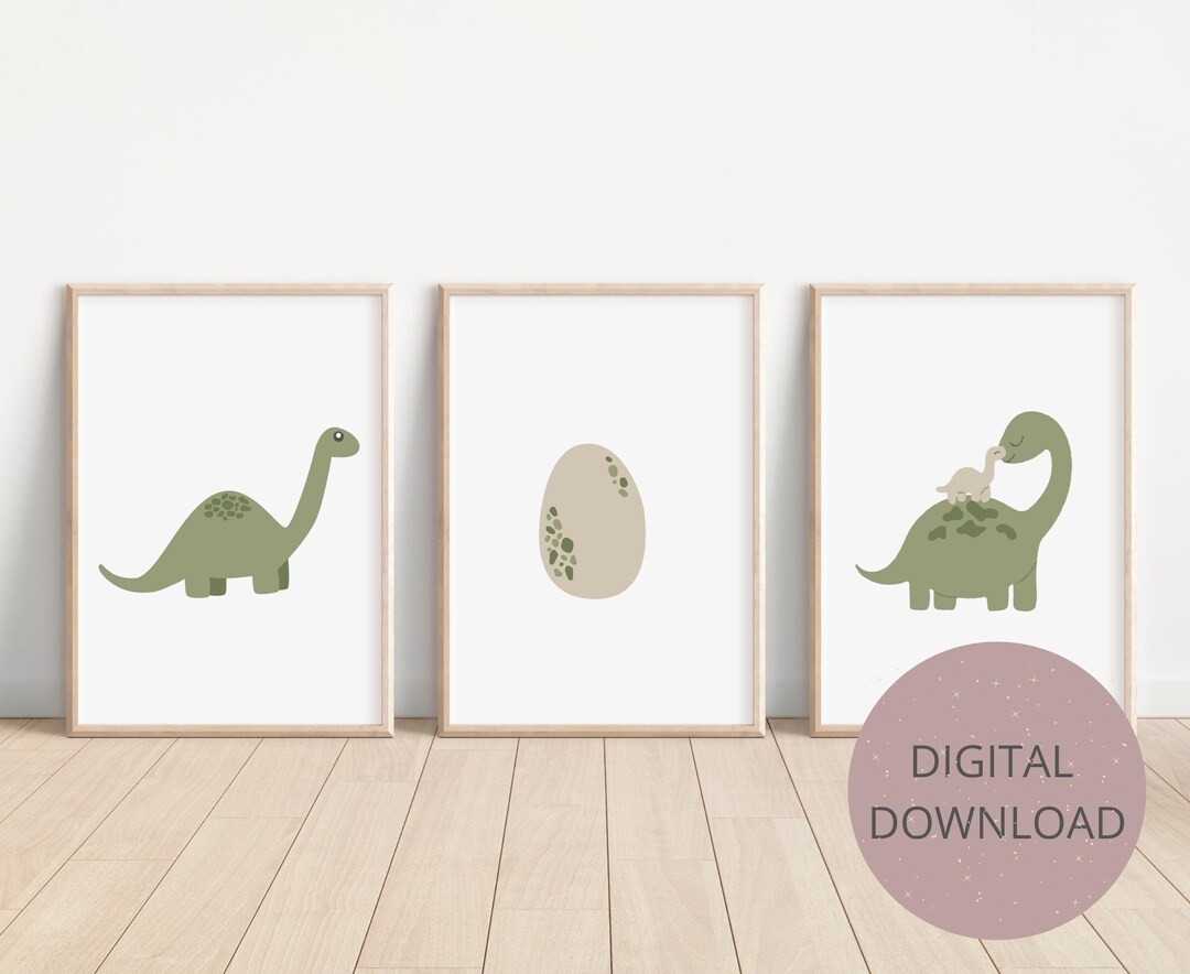 Set of 3 Wall Art Dinosaur Set of 3 Prints Nursery Printable Wall Art ...