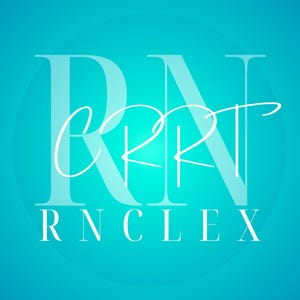 May include: A teal background with the white text "RN" in a large, elegant font. Overlaid in a script font is "CPT". Below, the text "RNCLEX" is displayed in a serif font.