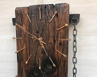 Reloj de pared grande de madera hecho a mano – Decoración rústica vintage – Reloj de cuarzo silencioso – Regalo personalizado para el hogar y aniversario