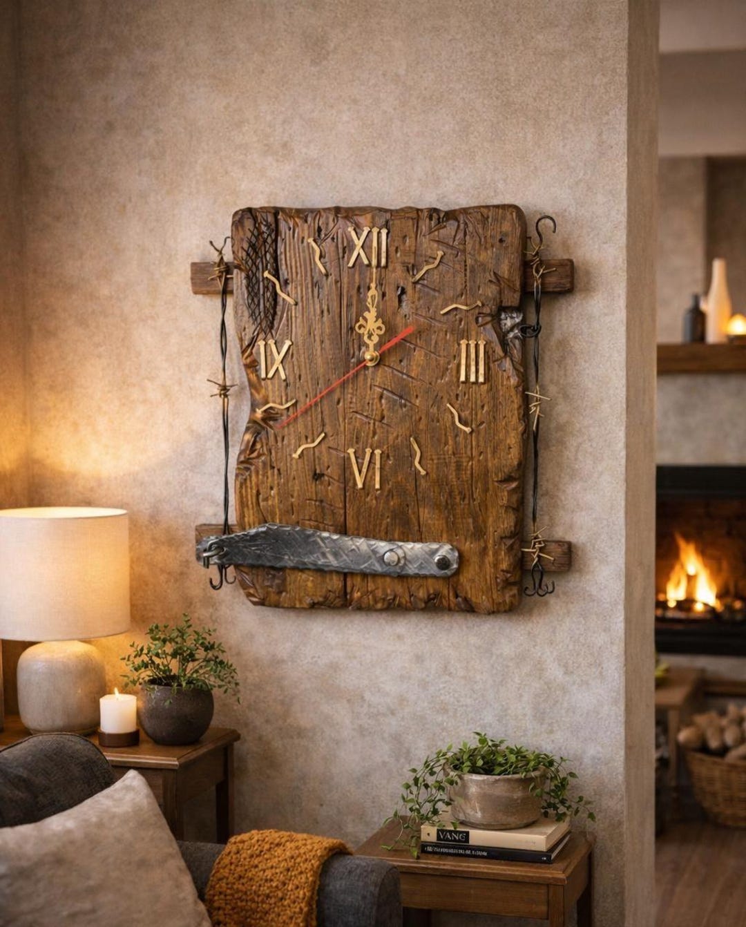 Large Wooden Wall Clock, Vintage Wall Clock, Handmade Wall Clock Form ...