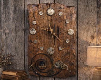 Reloj de pared, Reloj de pared de madera antigua, Reloj de pared grande, Reloj de pared rústico, Reloj de pared marrón