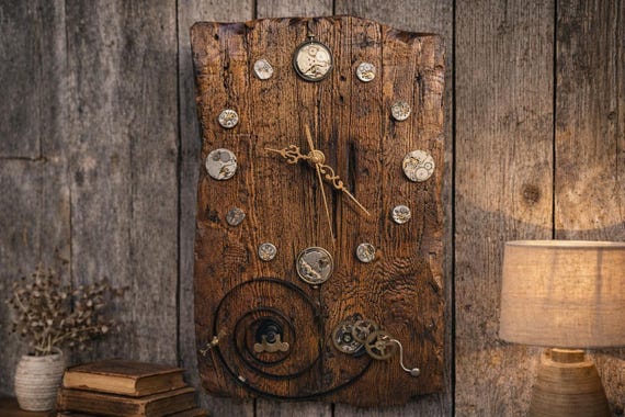 Wall Clock, Wall Clock Made of Old Wood, Large Wall Clock, Rustik
