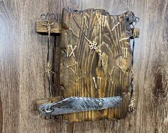 Horloge en bois, grande horloge murale, art mural en bois, horloge murale faite main, horloge murale unique, cadeau d'anniversaire, horloge murale en bois, art mural en bois