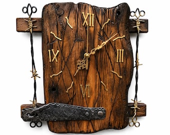 Minimalist Wood Wall Clock, Rustic Farmhouse Clock, Handmade Wooden Wall Decor, Modern Wall Clock, Large Unique Gift