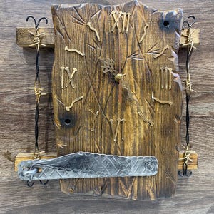 Large Vintage Wall Clock – Personalized Wooden Clock – Retro Farmhouse Decor – Engraved Rustic Art – Silent Quartz Wall Clock