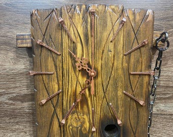 Large Rustic Wood Wall Clock for Parents Anniversary Gift, Silent Non-Ticking Wooden Wall Decor, Farmhouse Clock Home Decor (38×28 cm)