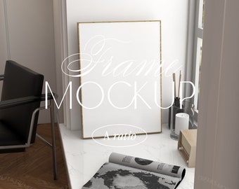 Poster mockup, Vertical frame mockup on windowsill, Living room interior mockup, Minimalist frame mockup, Wood frame mockup, Wall art mockup