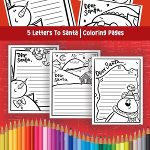 Página para colorear Carta a Papá Noel Plantilla Conjunto navideño Hojas para colorear festivas imprimibles Dibujos para actividades navideñas PDF Colorear para niños