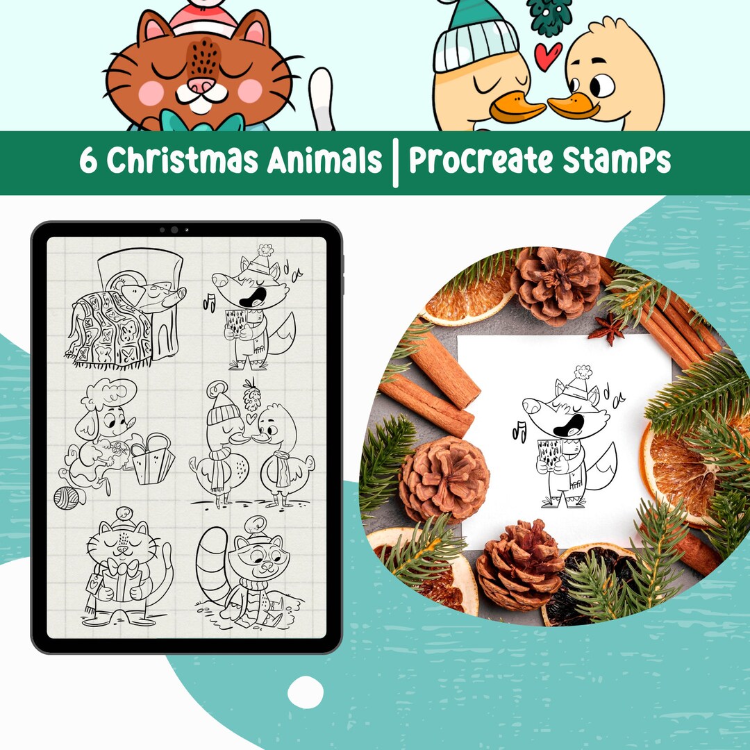 Christmas Animal Procreate Stamps: Holiday Clipart Bundle (digital File ...