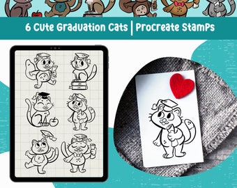 Graduation Procreate Stamp Cat Procreate Brushes Cute Cat Clipart Kindergarten Graduation Stamp for Procreate Cute Animals Commercial Use