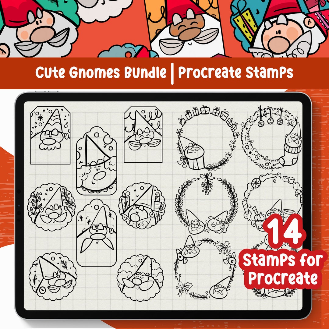 Christmas Gnomes Procreate Stamps: Wreaths & Tags Brush Set (digital ...
