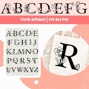 Alfabeto floral svg alfabeto de letras manuscritas png doodle alfabeto paquete letras de flores svg para monograma de guardería svg monograma de flores