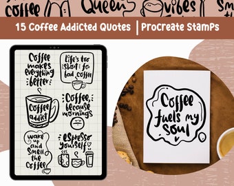 Coffee Quote Procreate Brushes: Hand-Drawn Coffee Cup Stamps (Digital Download)