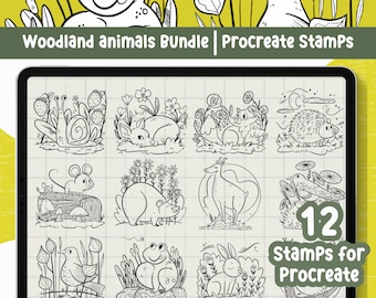 Woodland Animal Procreate Stamps, Cute Forest Brush Set (Digital Download)
