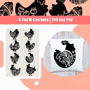 Cute Animal Clipart Hen SVG File Chicken PNG Digital Download Flower Chicken Clipart Bundle Cute Hen SVG for Cricut Black & White Silhouette