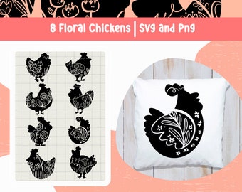 Floral Chicken Clipart: Hen SVG, PNG Bundle (Digital Download)