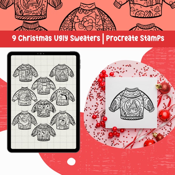 Weihnachten Procreate Brushes Weihnachten Ugly Sweater Procreate Stempel Procreate Doodle Pullover Clipart Procreate Weihnachtsaktivität für Lehrer