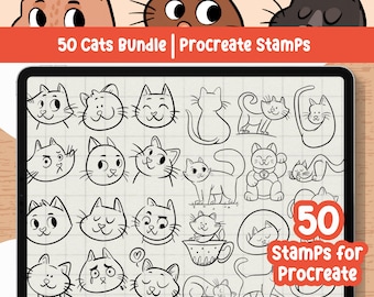 Procreate Cat Stamps: 50 Cute Animal Brushes (Digital Download)