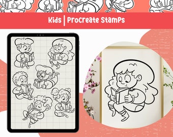 Kids Reading Procreate Stamps: Children's Book Illustration (Digital Download)