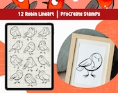 Robin Procreate Stamps: Bird Lineart Brush Set (Digital Download)