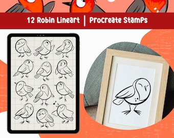 Robin Procreate Stamps: Bird Lineart Brush Set (Digital Download)