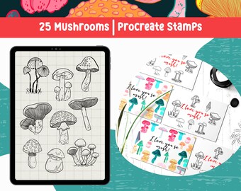 Mushroom Procreate Brush Set, Doodle Stamps (Digital Download)