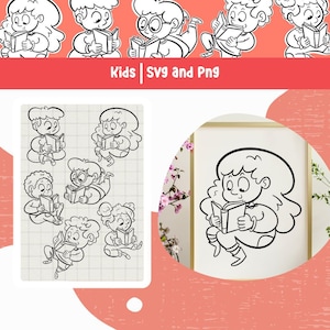 Enfants lisant le fichier Svg illustration de livre Png livre pour enfants Svg éducatif apprentissage Svg lecture clipart pour livre enfant Clipart Png pour l&#39;artisanat