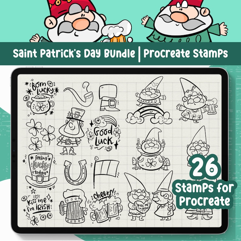 Saint Patricks Day Procreate Stamp Gnome Procreate Cute Gnome Brush for ...