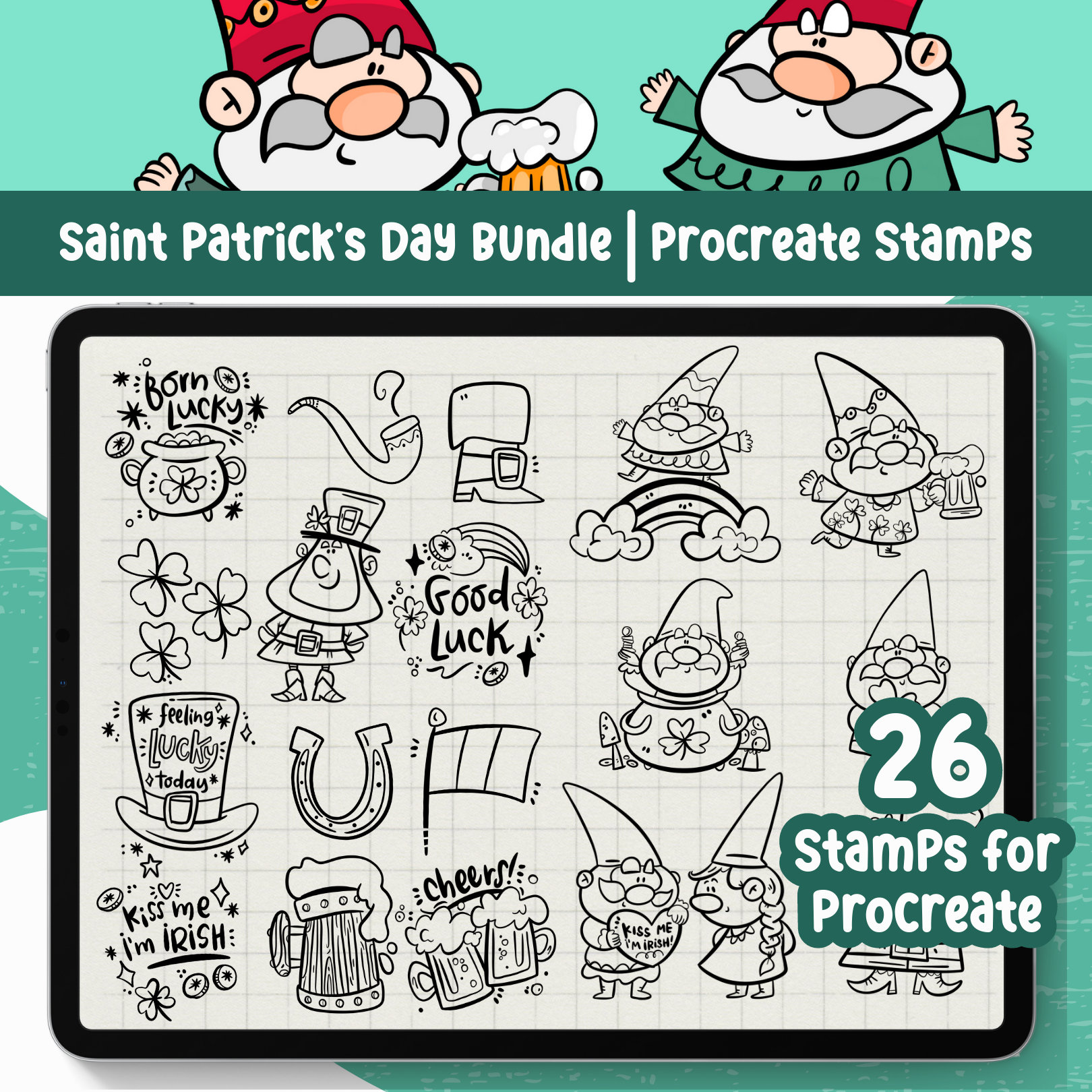 Saint Patricks Day Procreate Stamp Gnome Procreate Cute Gnome Brush for ...