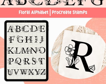 Floral Alphabet Procreate Stamps: Hand-Drawn Botanical Letters