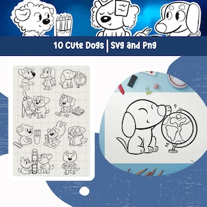 File SVG cane carino Cane PNG per Cricut Scuola Cane Clipart Aula Cane Silhouette Svg Cucciolo Svg Cartone animato Cane per bambino Scuola Clipart Animale domestico Svg