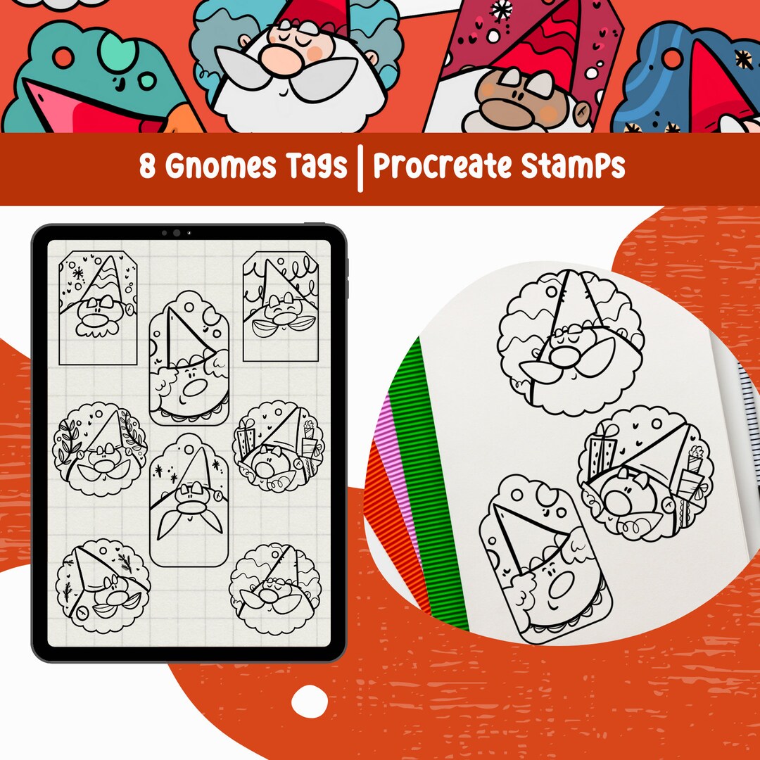 Gnome Christmas Tag Procreate Stamps: Holiday Clipart (brushset) - Etsy