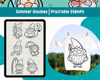 Summer Gnomes Procreate Stamp Cute Clipart Gnome Digital Brushes Procreate Tools Gnome Art Cute Gnome Clipart Bundle Procreate Brush Set