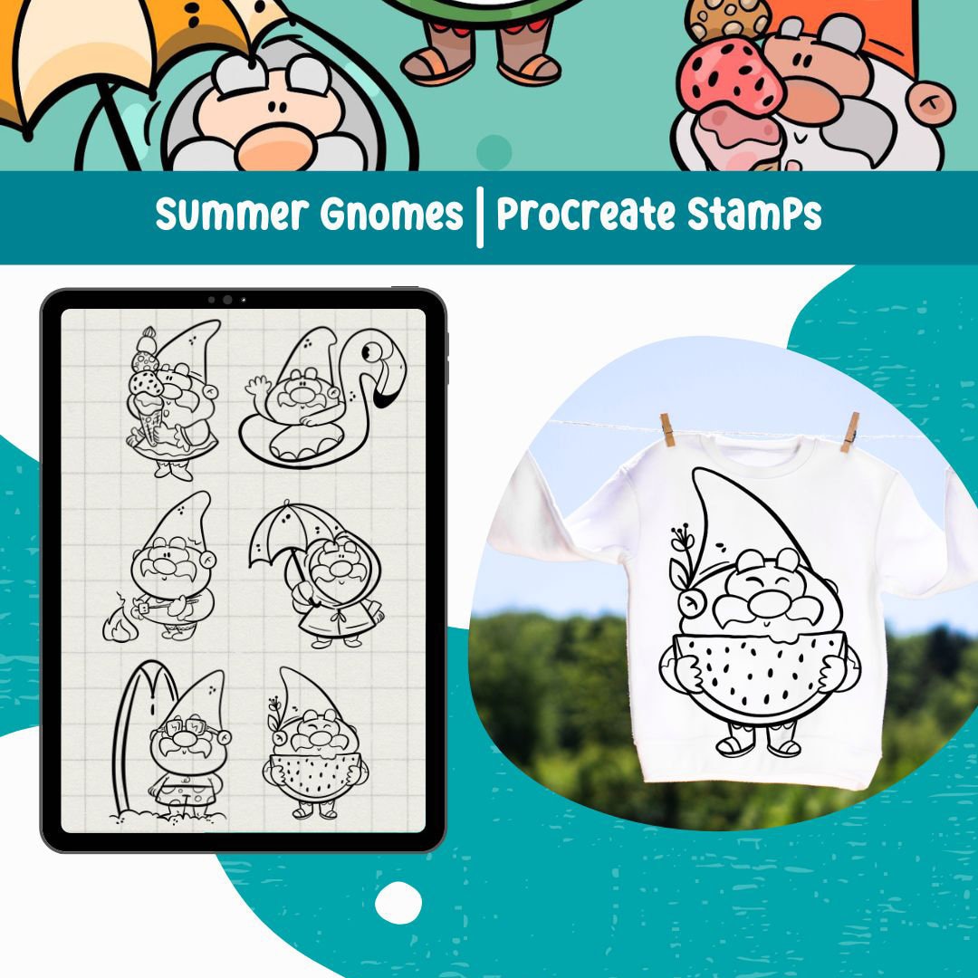 Summer Gnomes Procreate Stamp Cute Clipart Gnome Digital Brushes ...