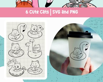 Summer Cat SVG Bundle, Cute Beach Kitten Clipart (Digital Download)