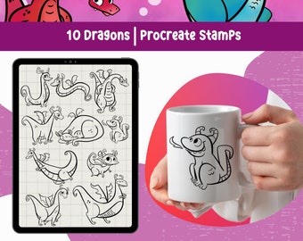 Dragons Procreate Stamps Fantasy Dragon Clipart Design Cute Dragon Lineart for Procreate Digital Stamp Dragon Procreate Brush Cartoon Dragon