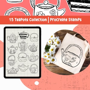 Teapot Procreate Stamp Procreate Brushes Vintage Stamp Brush For Procreate Teapot Clipart Tea Cup Procreate Digital Stamp for Procreate App