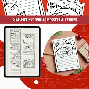 Carta a Papá Noel escrita a mano Sello navideño Procreate Letra para Papá Noel Pinceles Procreate Sello lindo imprimible de Papá Noel Manualidad navideña DIY