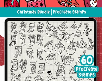 Paquete Procreate de Navidad Sellos Procreate Clipart de Navidad Procreate Paquete de Navidad Pincel Procreate