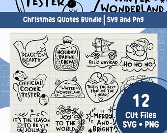 Christmas Quotes SVG Bundle: Winter Holiday Clipart (PNG, Cut Files)