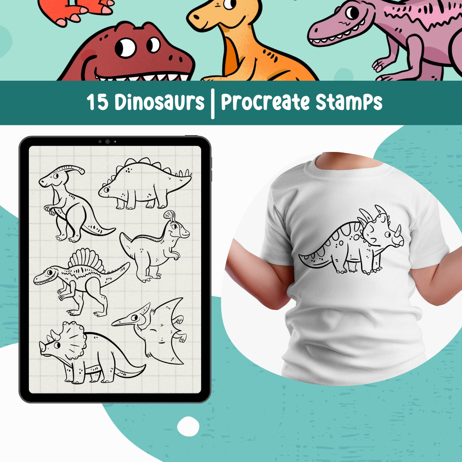 Procreate Bundle Dinosaur Procreate Brushes Dinosaur Procreate Stamp ...