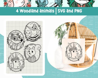 Woodland Animal SVG Bundle: Rabbit, Badger, Woodpecker (PNG, SVG)