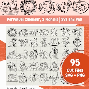 Perpetual Calendar Numbers SVG Clipart: 95 Cut Files (Digital Download)