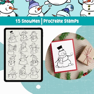Pinceles navideños para Procreate Sello de muñeco de nieve para Procreate Conjunto de paquetes navideños para Procreate Clipart navideño Decoración festiva para el aula Sello festivo